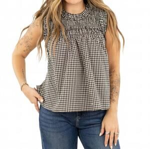 NEW RAISONNEL maren gingham ruffle top in black